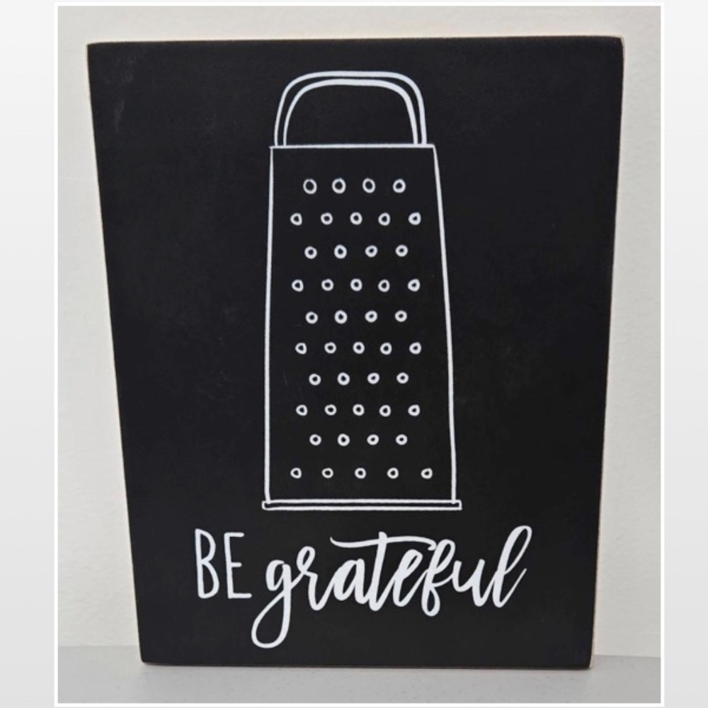 New By Kathy Box Sign Be Grateful Home Décor Black & White Cheese Grater 8X10